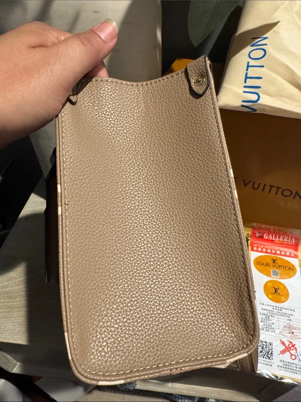 Louis Vuitton Taupe & Cream Monogram OnTheGo Satchel